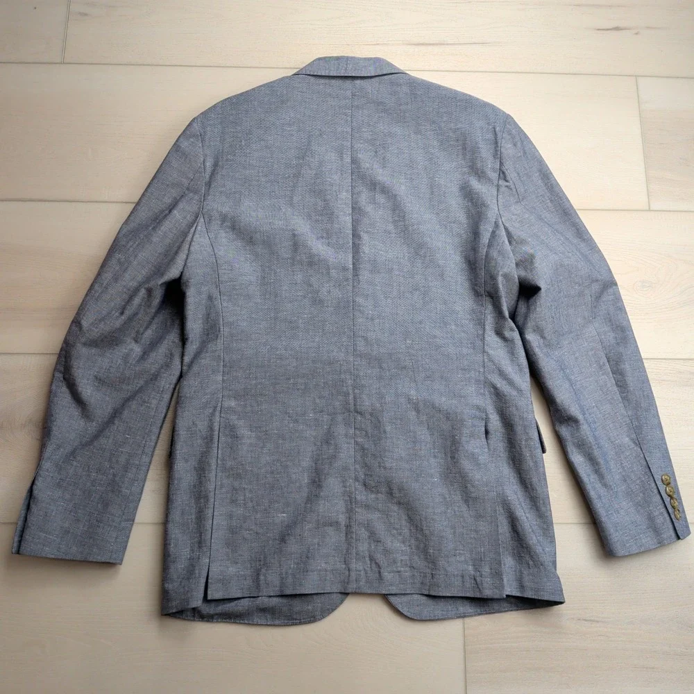 J.Crew Ludlow Blazer Mens 40R Blue Chambray Linen Cotton Unstructured Sport Coat